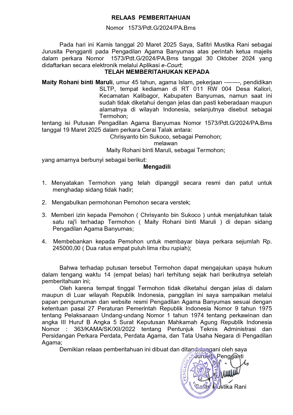 1573 Pdt.G 2024 PA.Bms PBT Ecourt Ghoib 1 page 0001